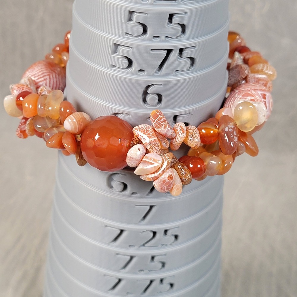 Carnelian Agate Stone Bracelet Orange Red Multi Strand Stretch Boho Style - Picture 5 of 7